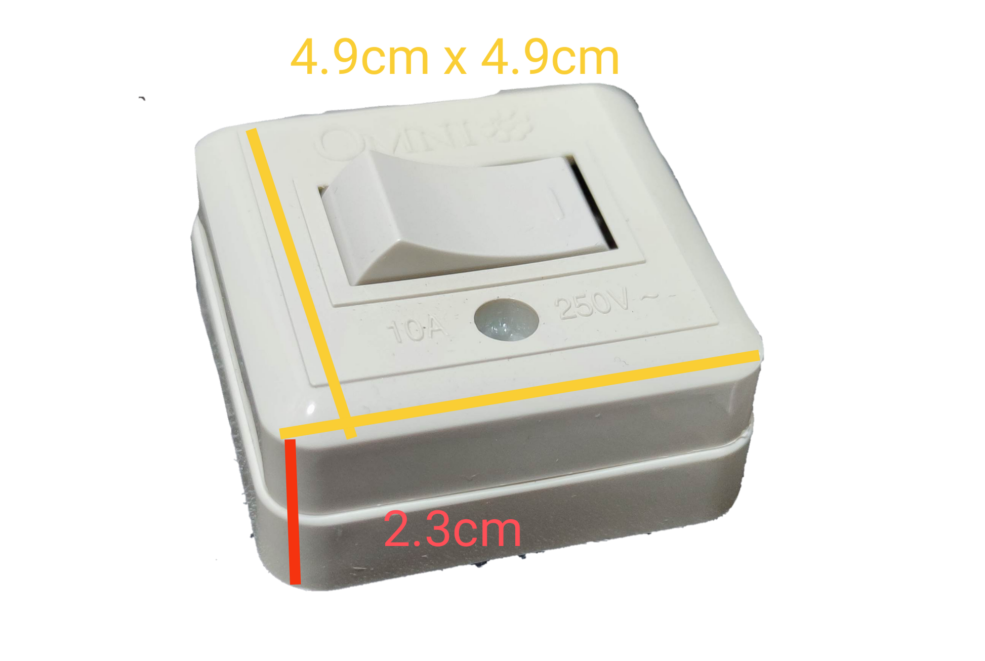 Omni 10A 220V wall light switch in white with a sleek design and compact size for easy installation