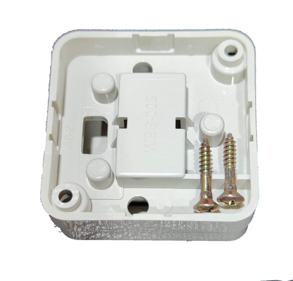 Omni 10A 220V wall light switch base with mounting screws in white