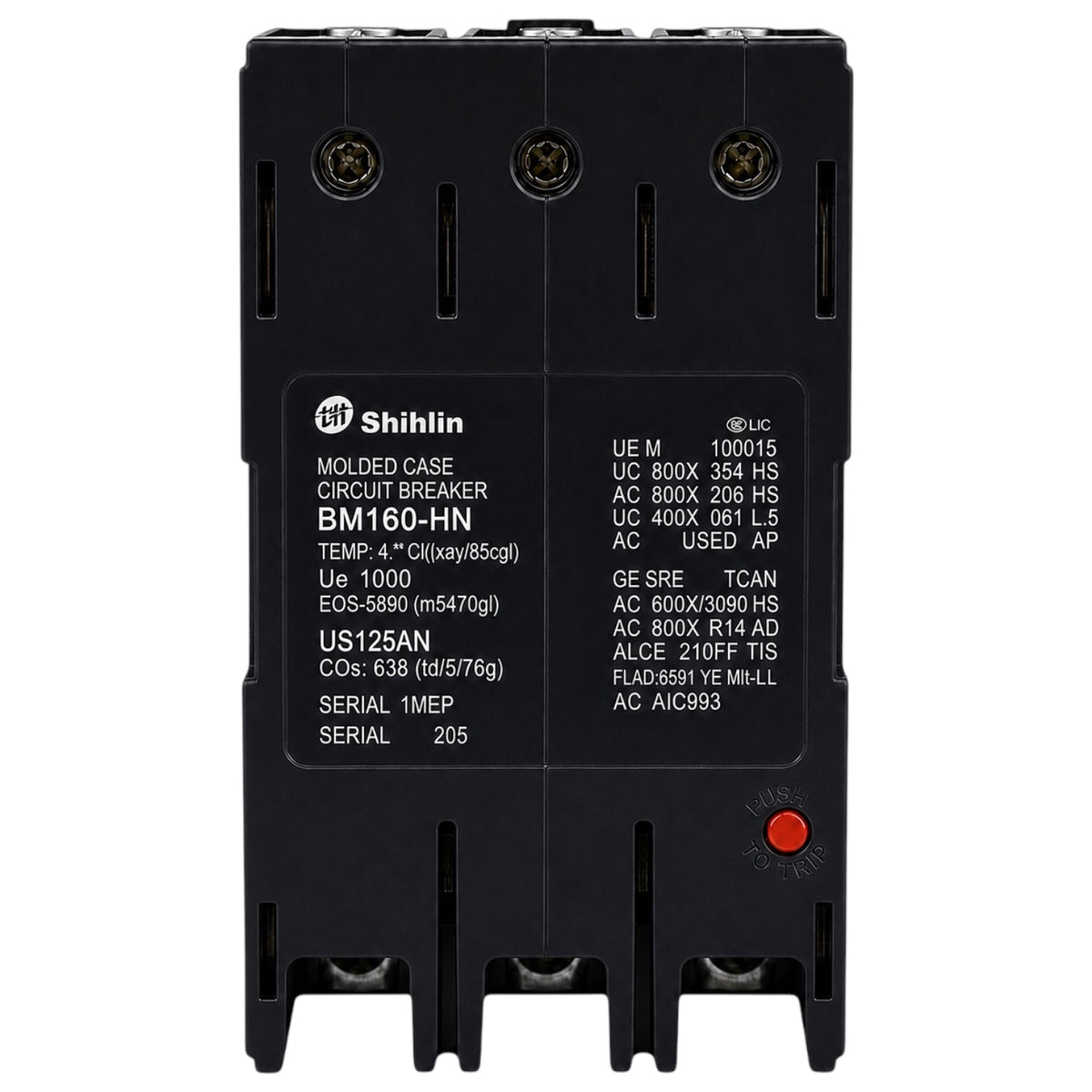 Shihlin 160A 3P Molded Case Circuit Breaker 85 KAIC 220V MCCB BM160HN3P160A