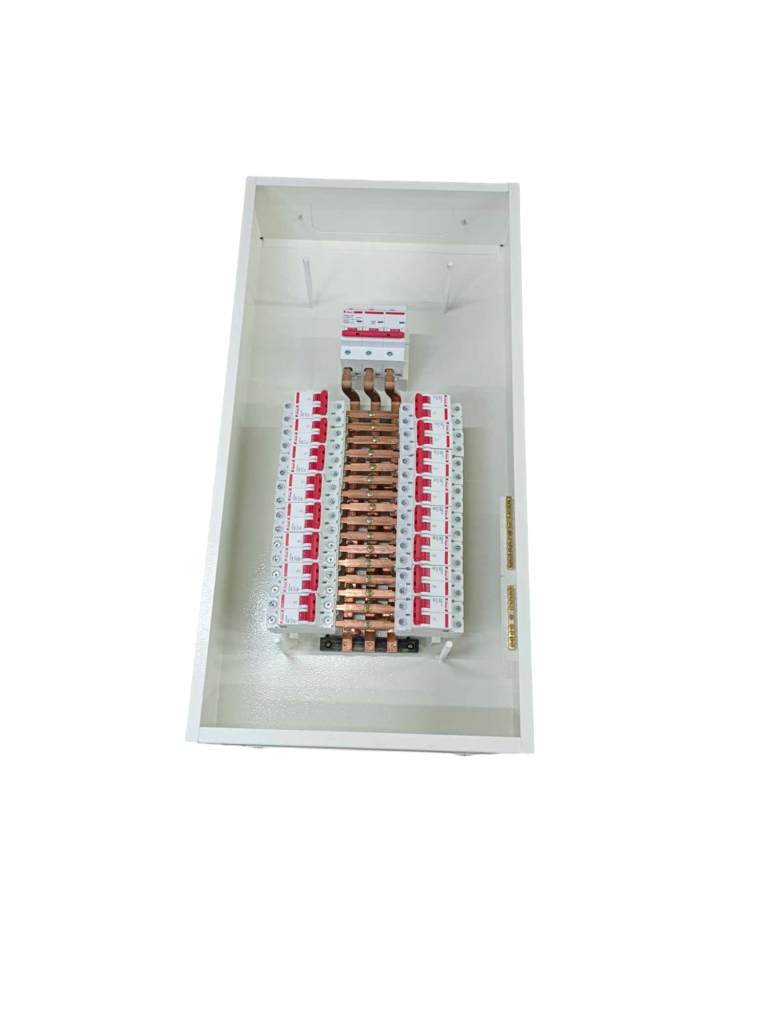 Himel & Koten 125A 3 phase panel board with circuit breakers and copper busbars in white enclosure