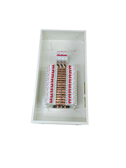 Himel & Koten 125A 3 phase panel board with circuit breakers and copper busbars in white enclosure