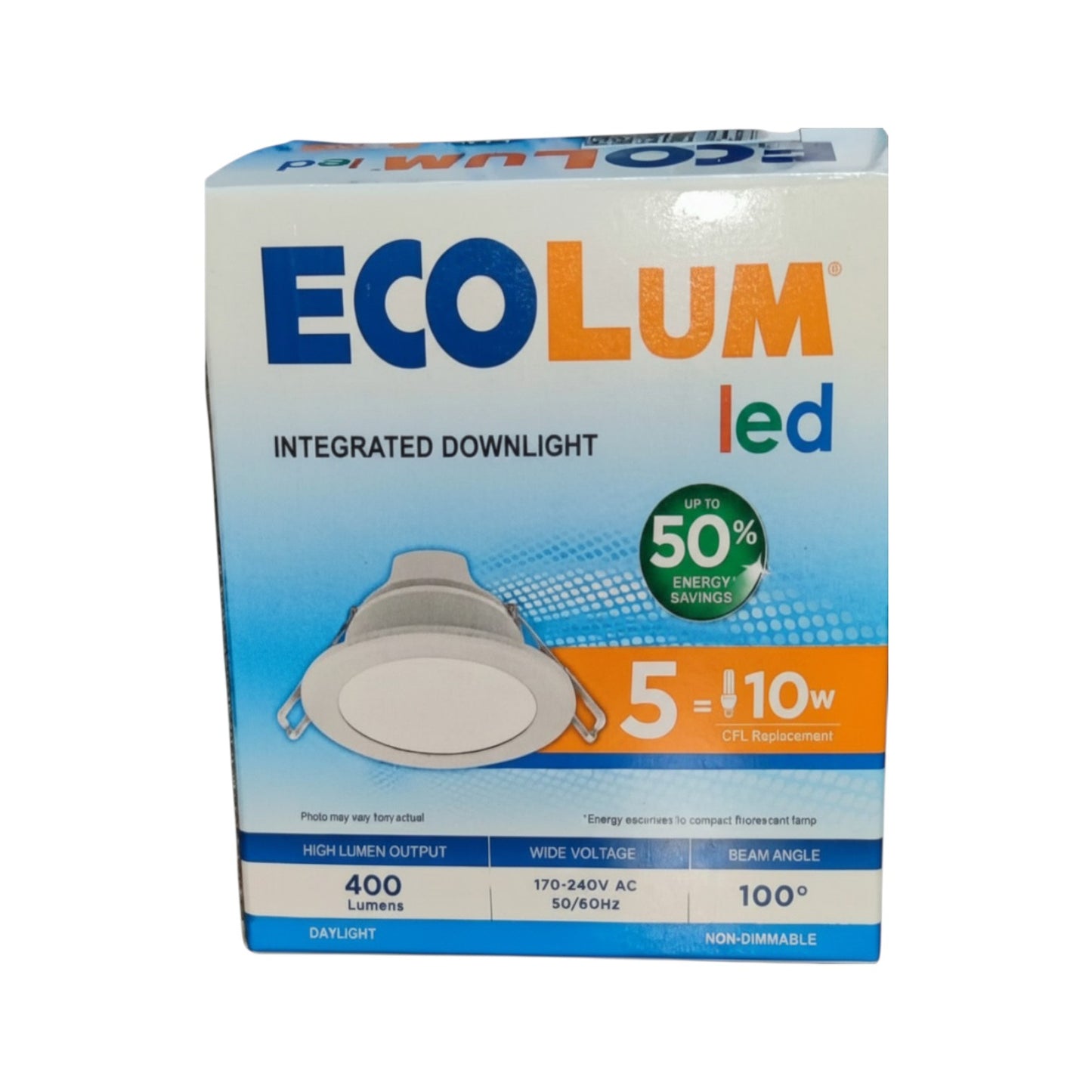 Ecolum 5W LED Downlight Daylight 6500K 220V CDL223105DL Cut-out Diameter: 69.3 mm Dimensions: Ø 45 x 90 mm