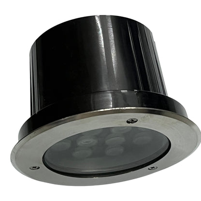 Black and silver cylindrical light fixture on a white background
