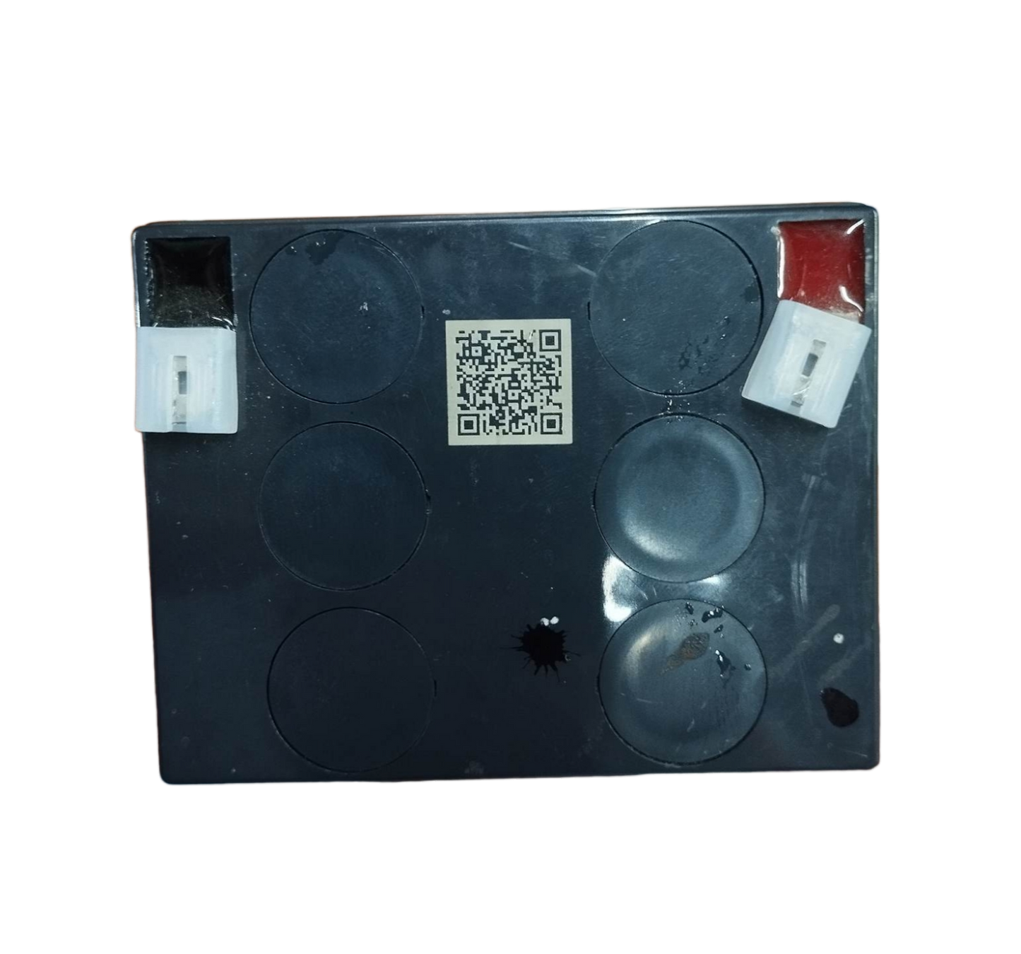 Local 12V 5AH sealed lead acid battery with black casing and red and black terminals