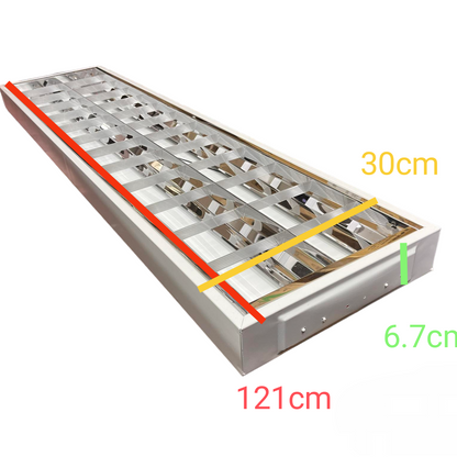 Light Master 12x48 lighting fixture for LED fluorescent tubes with metal grid and reflective surface