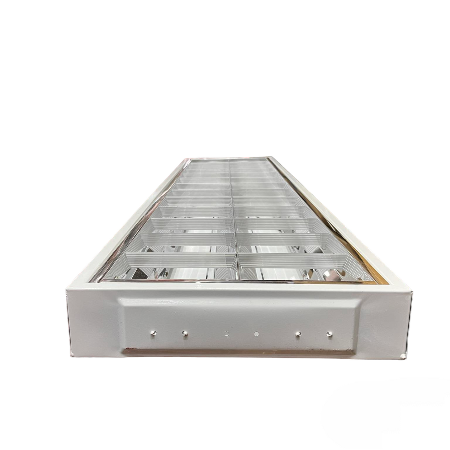 Light Master 12x48 lighting fixture for LED fluorescent tubes with white metal frame and reflective surface