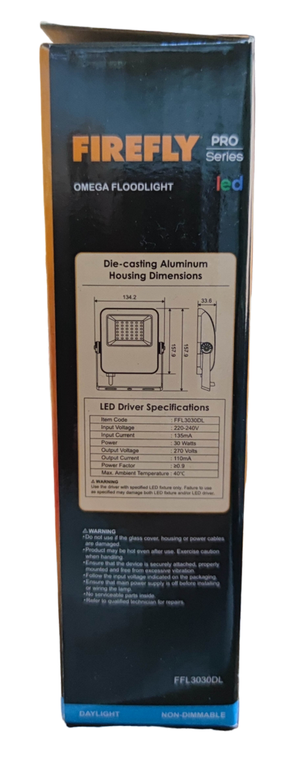Firefly 30W LED Floodlight 220V Daylight 6500K FFL3030DL Omega Series Flood light