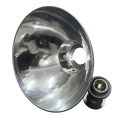 Biglite & Omni 14 inch aluminum reflector for lightning protection with a reflective metal surface and bulb socket