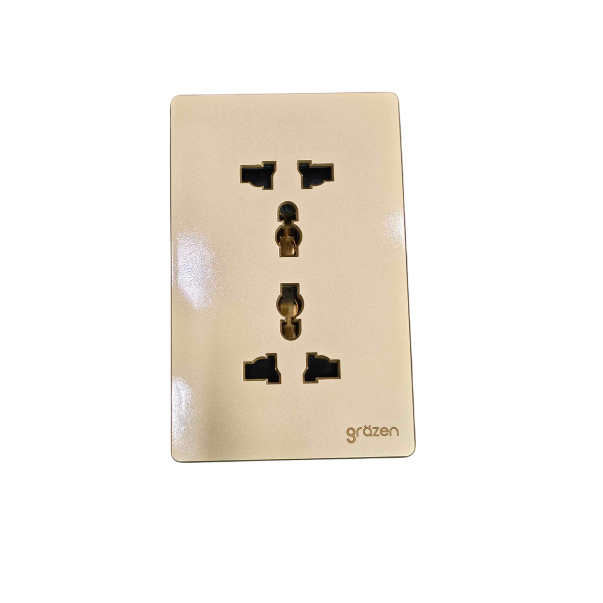 A single Deutsch-style three-pin wall outlet cover plate in a warm cream or light beige finish, featuring the 'grützen' brand name printed in the bottom right corner. The glossy surface has minor reflections, and the product is isolated on a white background.
