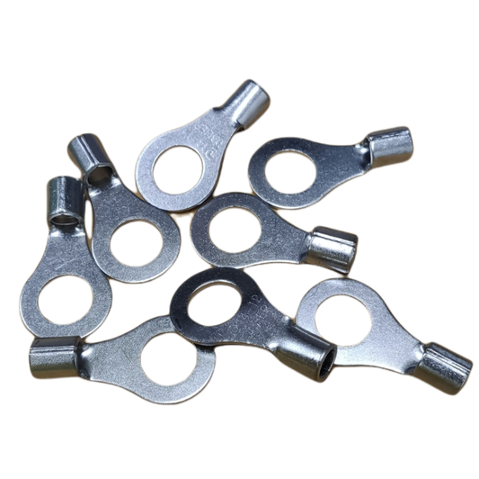 Set of silver 14mm ring terminal lugs for secure electrical connections