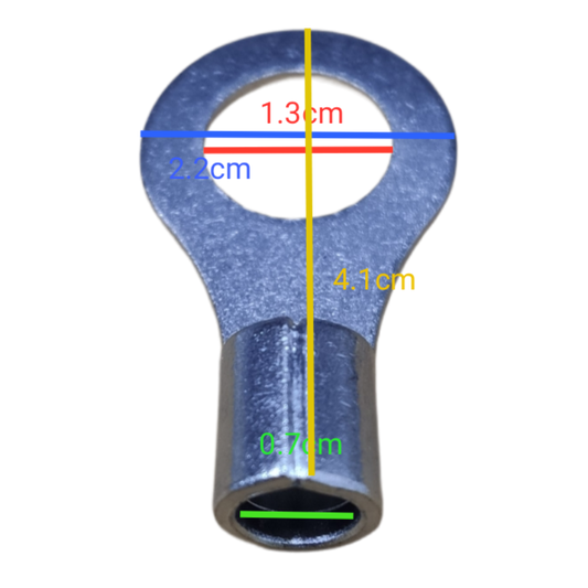 14mm ring terminal lugs made of durable metal with clear measurement indicators for easy reference