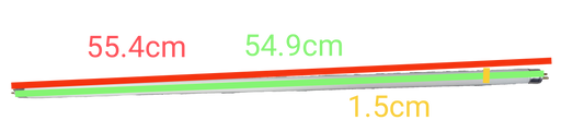 14W T-5 UV-C Fluorescent Tube showing length measurements of 55.4 cm, 54.9 cm, and diameter of 1.5 cm