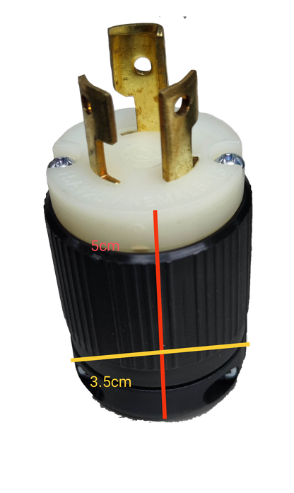 15A twist lock plug NEMA L5-15P with gold terminals and a durable black casing for secure connections