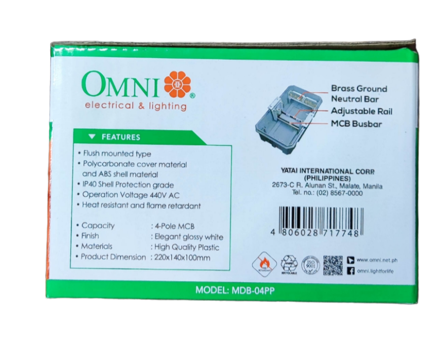 Omni 4 Ways Distribution Panel Box MDP-04PP Recessed Type Distribution Panel for Miniature Circuit Breaker