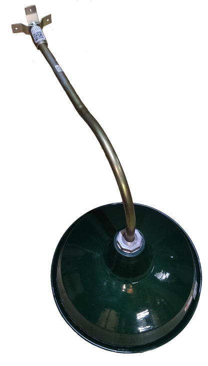 Amco 16 inch lamp cover E27 socket in green glass with a curved metal arm for lighting installation