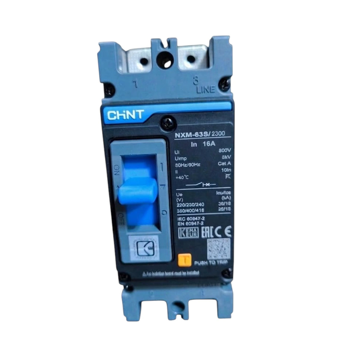 Schneider ICB40 C 16A modular circuit breaker with white plastic housing, yellow terminal caps, a black switch handle, and green brand text on a white background.