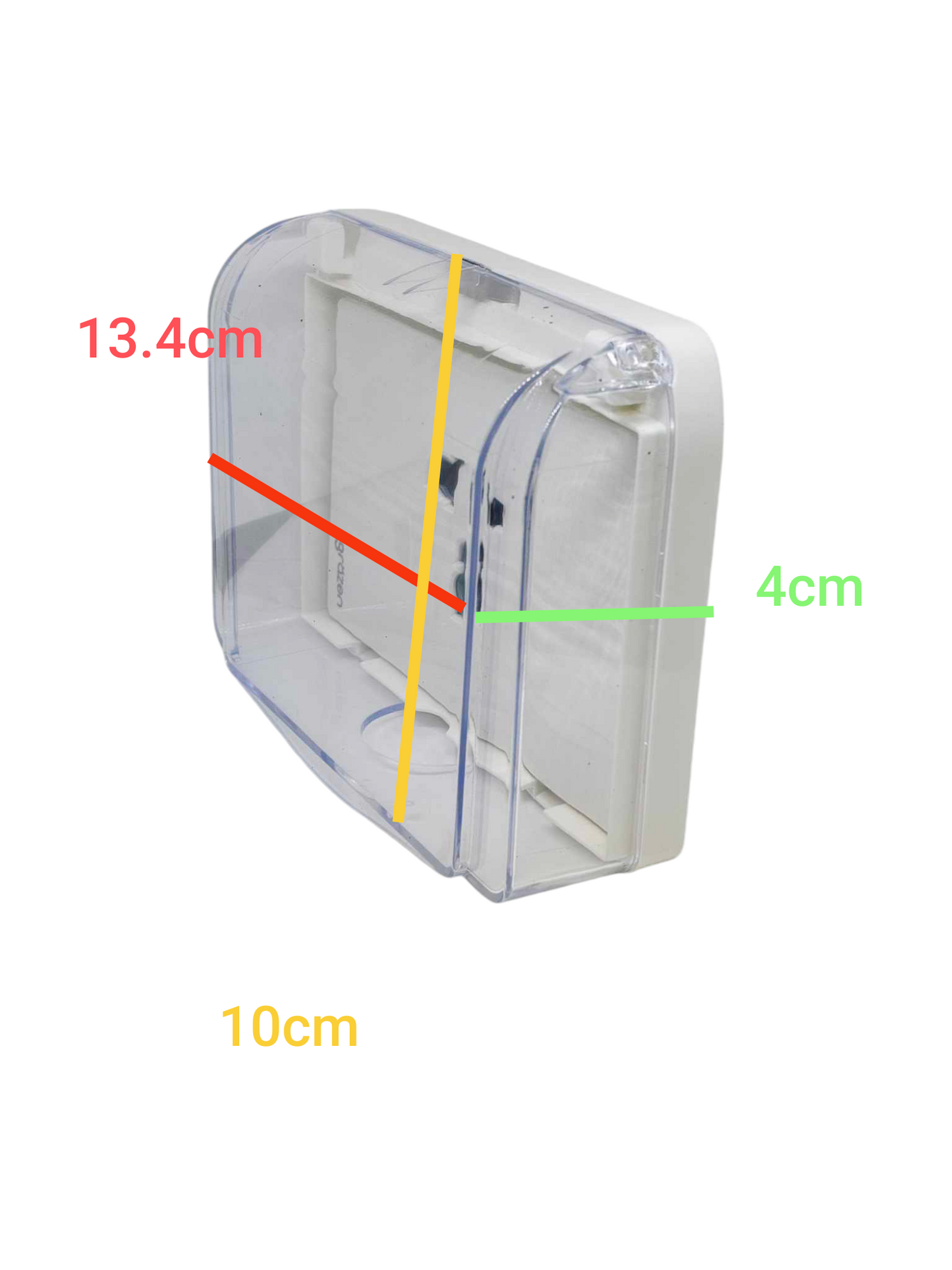 Grazen 16A 220V outdoor electrical socket cover with dimensions of 13.4cm by 10cm, offering weather protection.