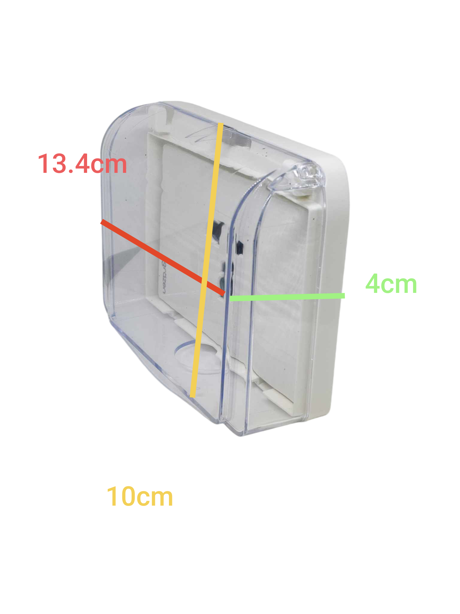 Grazen 16A 220V outdoor electrical socket cover with dimensions of 13.4cm by 10cm, offering weather protection.