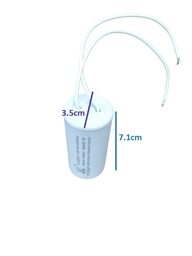 Syscap 16MFD 250V AC Running Capacitor with two wire leads for electrical applications