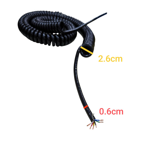 Grippes Coiled Wire 6 Core 0.6mm x 0.30mm AWG 22 Shielded, Spiral Wire Spring Wire (5 Meters Un-Coiled)