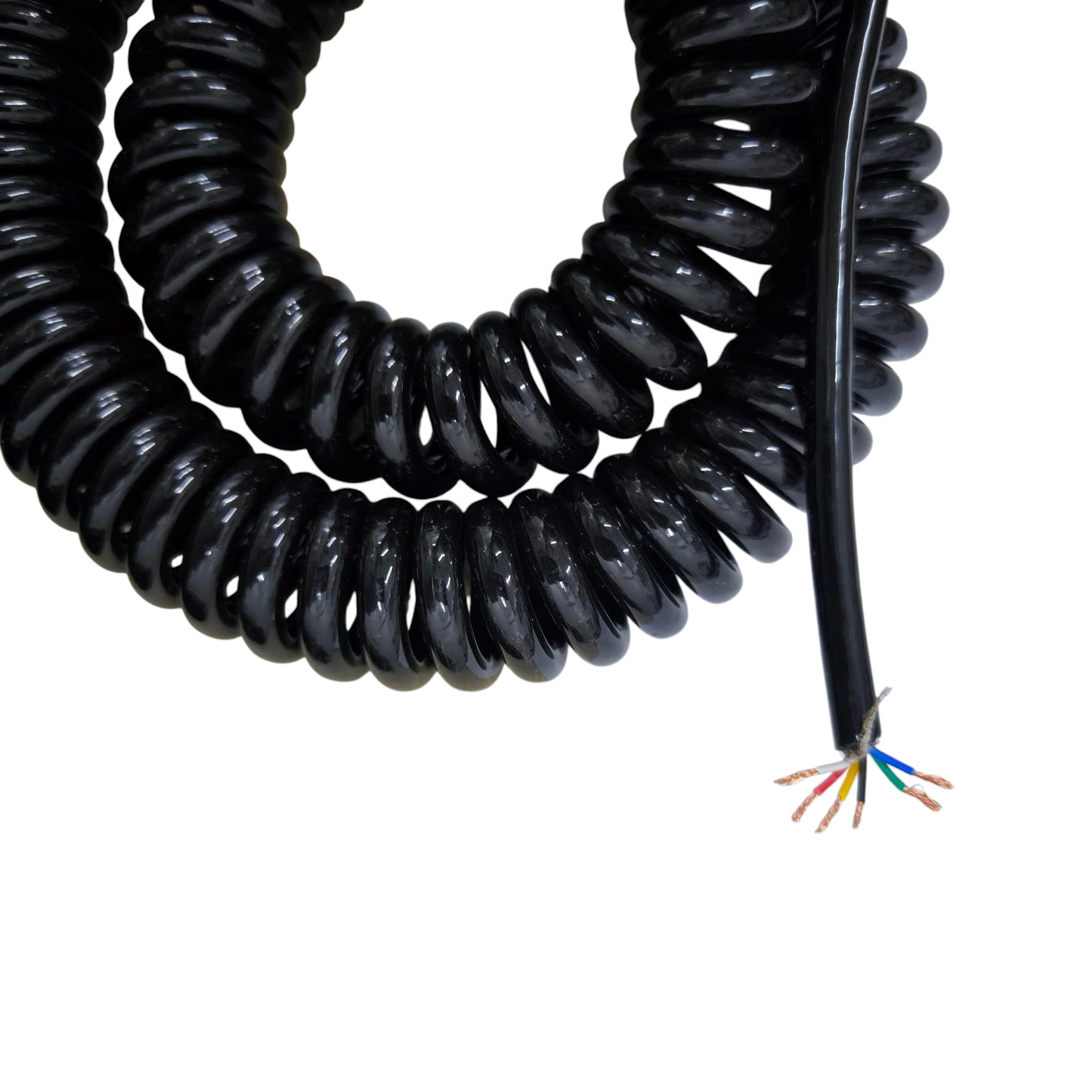 Grippes Coiled Wire 6 Core 0.6mm x 0.30mm AWG 22 Shielded, Spiral Wire Spring Wire (5 Meters Un-Coiled)