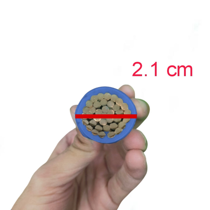 Hand holding a cylindrical object with a cross-sectional view and measurement '2.1 cm' on a white background.