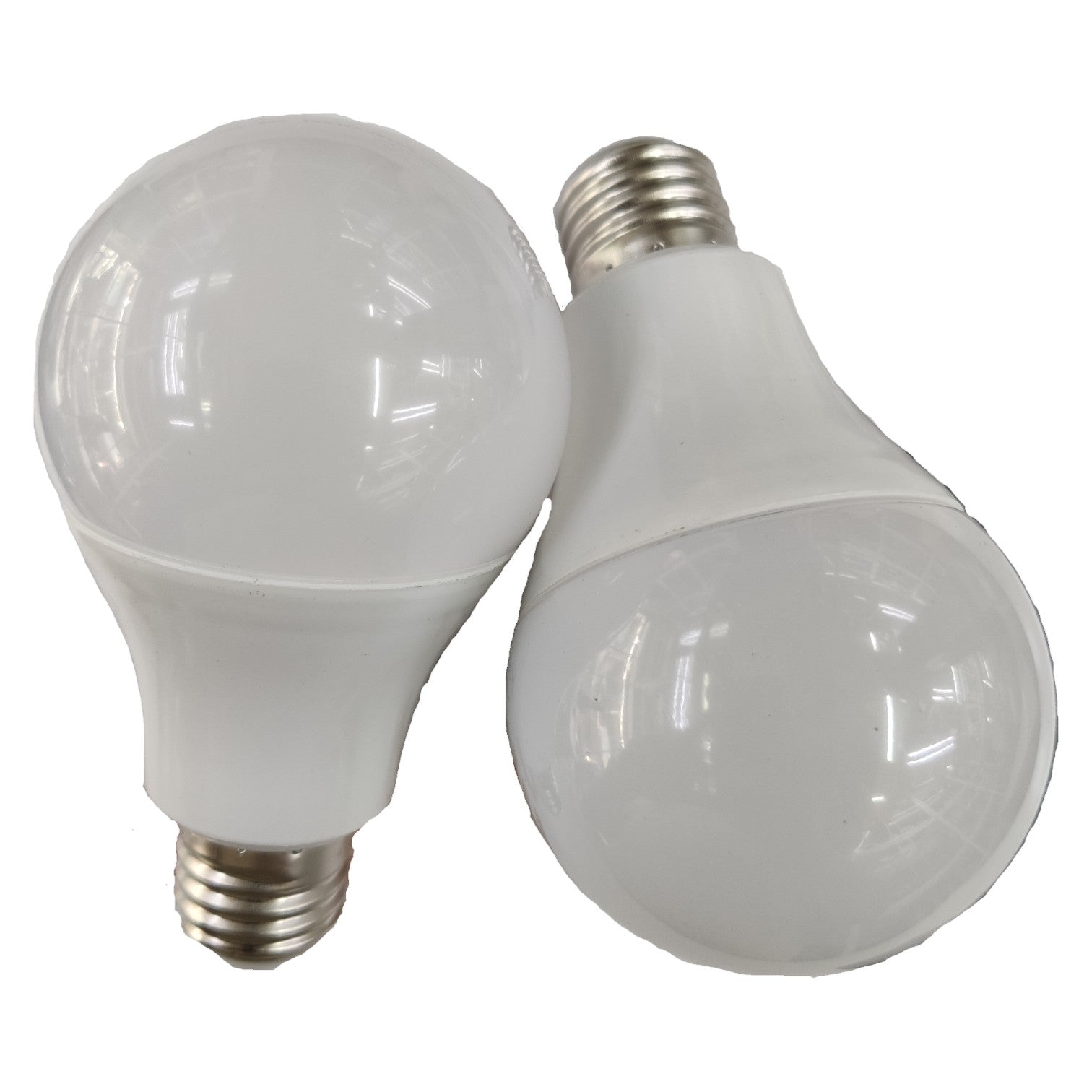 Two LED light bulbs on a white background