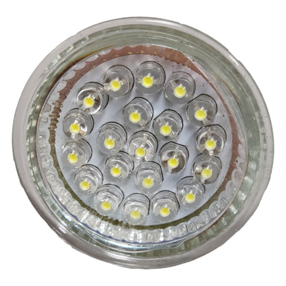 Close-up of a LED light bulb with multiple small LEDs on a white background