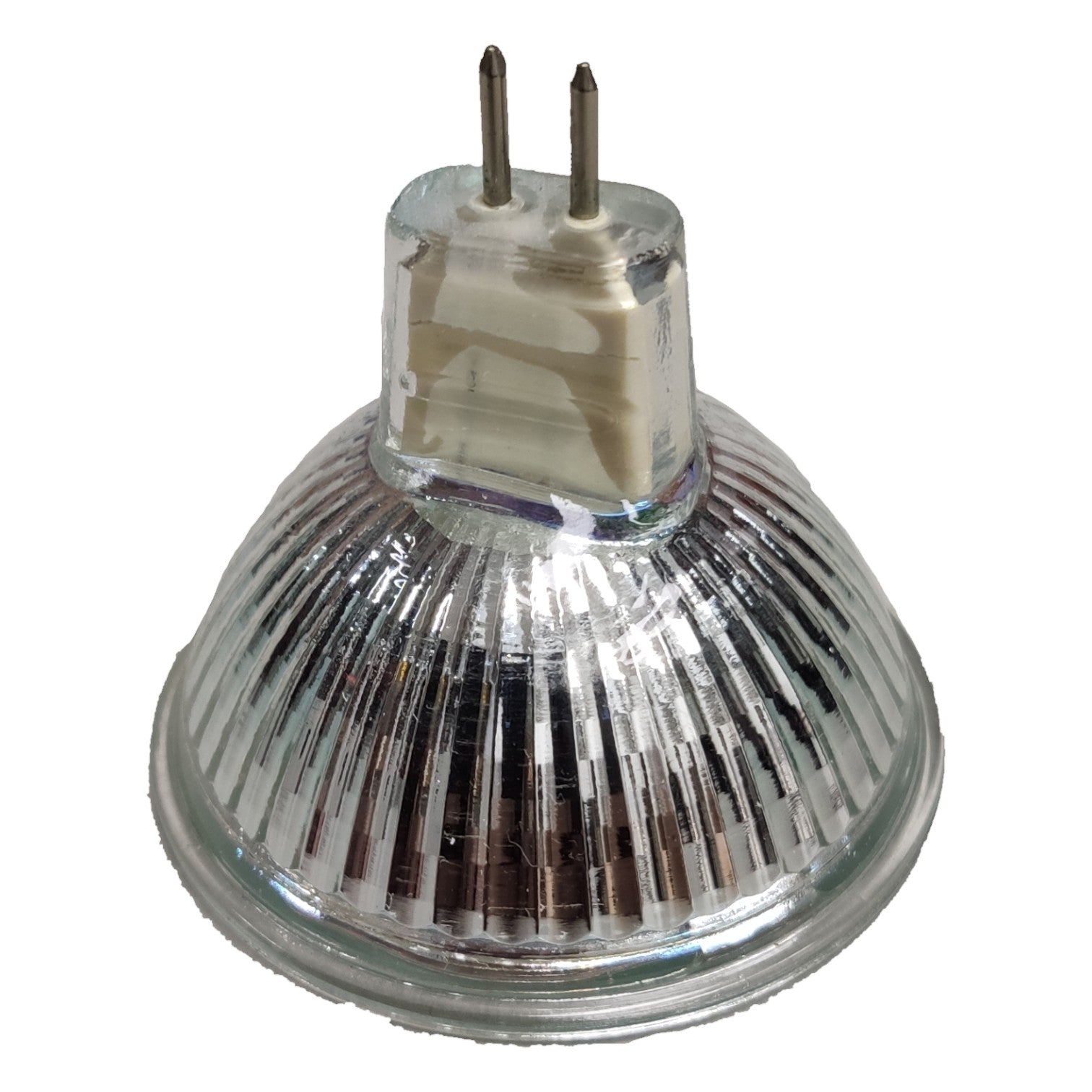 Clear halogen lamp bulb on a white background
