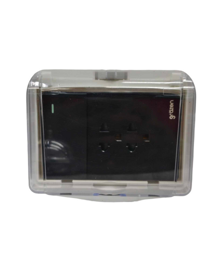 Grazen Weatherproof Cover with 1 Gang 1 Way Device with 2 Gang Universal Outlet with Ground 16A 220V WC-019-W+GW-008