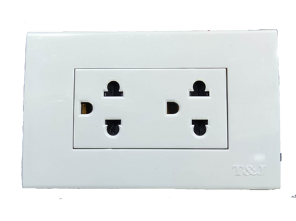 Duplex Universal Outlet with Ground 16A 220V ( T&J) , 2 Gang Universal Outlet with Ground