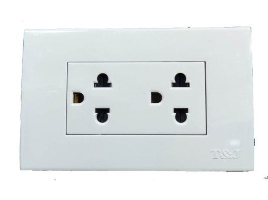 Duplex Universal Outlet with Ground 16A 220V ( T&J) , 2 Gang Universal Outlet with Ground