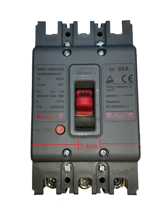 Himel 80A 3 Pole Molded Case Circuit Breaker, 80A Industrial Circuit Breaker 3 Pole 18 Kaic 250V