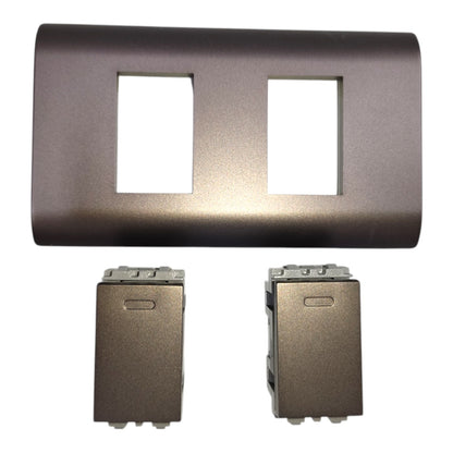 Royu 2 Gang 3 Way Switch 15A 220V with Plate Cover Dark Gray PLANO Series (RMP2/DG)/(RMS3/DG-2PCS)