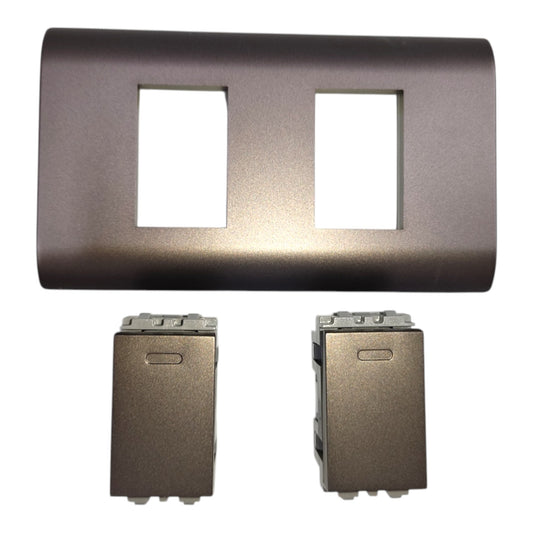 Royu 2 Gang 3 Way Switch 15A 220V with Plate Cover Dark Gray PLANO Series (RMP2/DG)/(RMS3/DG-2PCS)
