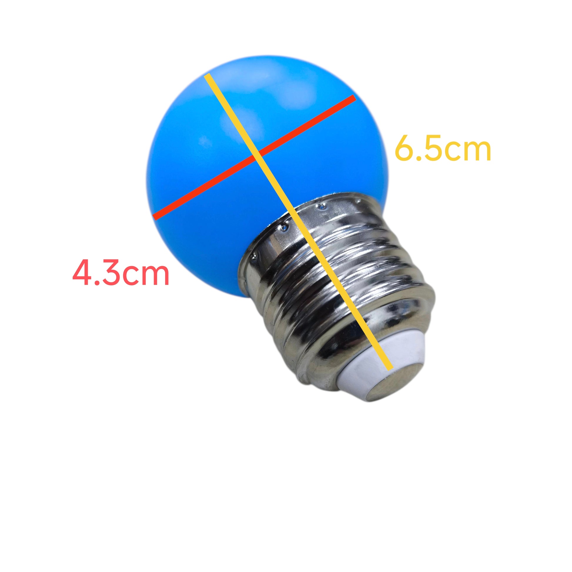 1W Denko LED bulb Blue E27 220V with a round design measuring 6.5cm and 4.3cm diameter