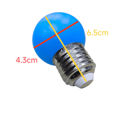 1W Denko LED bulb Blue E27 220V with a round design measuring 6.5cm and 4.3cm diameter