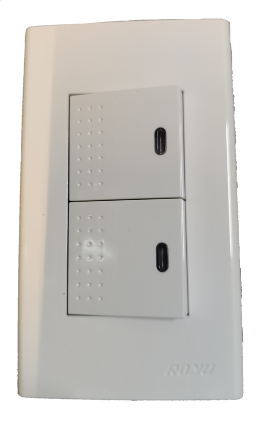 Royu 2 Gang 1 Way Switch with LED white electrical wall switch panel