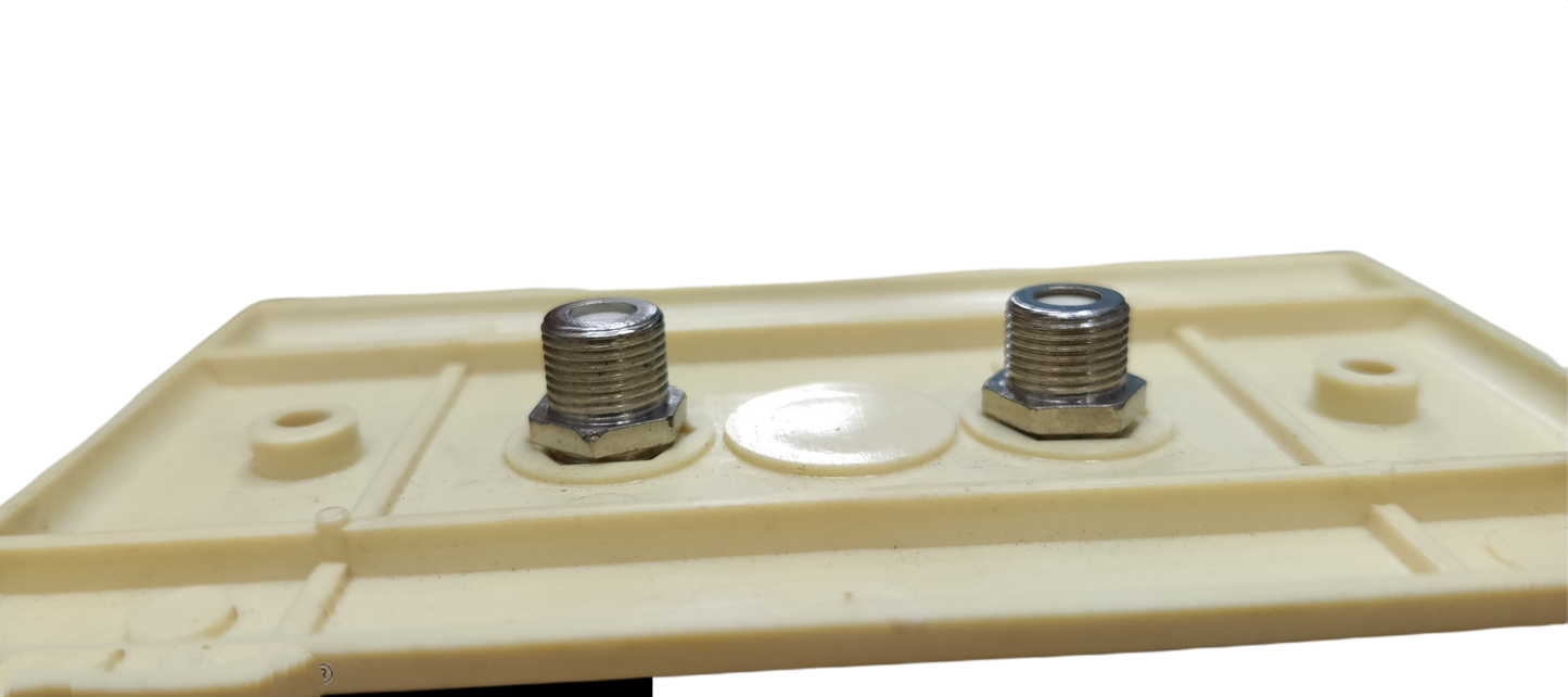 2 gang F jack outlet old design electrical circuitry part from Taiwan on a beige mounting plate