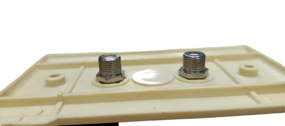 2 gang F jack outlet old design electrical circuitry part from Taiwan on a beige mounting plate