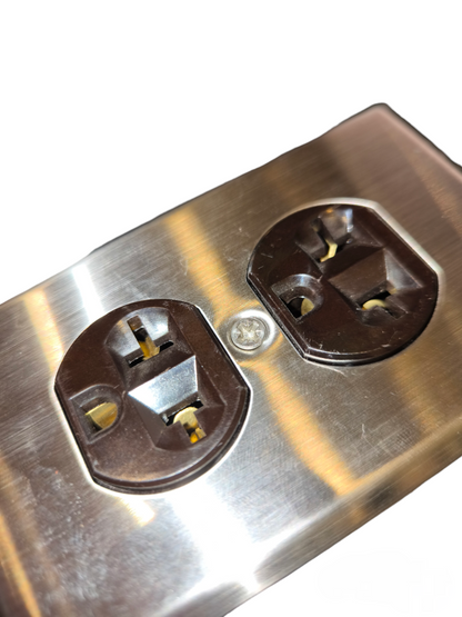 Eagle 2 Gang T-Slot Outlet with Ground 16A in stainless steel finish power point