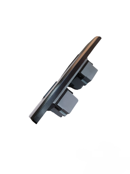 Royu 2 Gang Universal Outlet 10A 250V black power socket with dual plugs side view