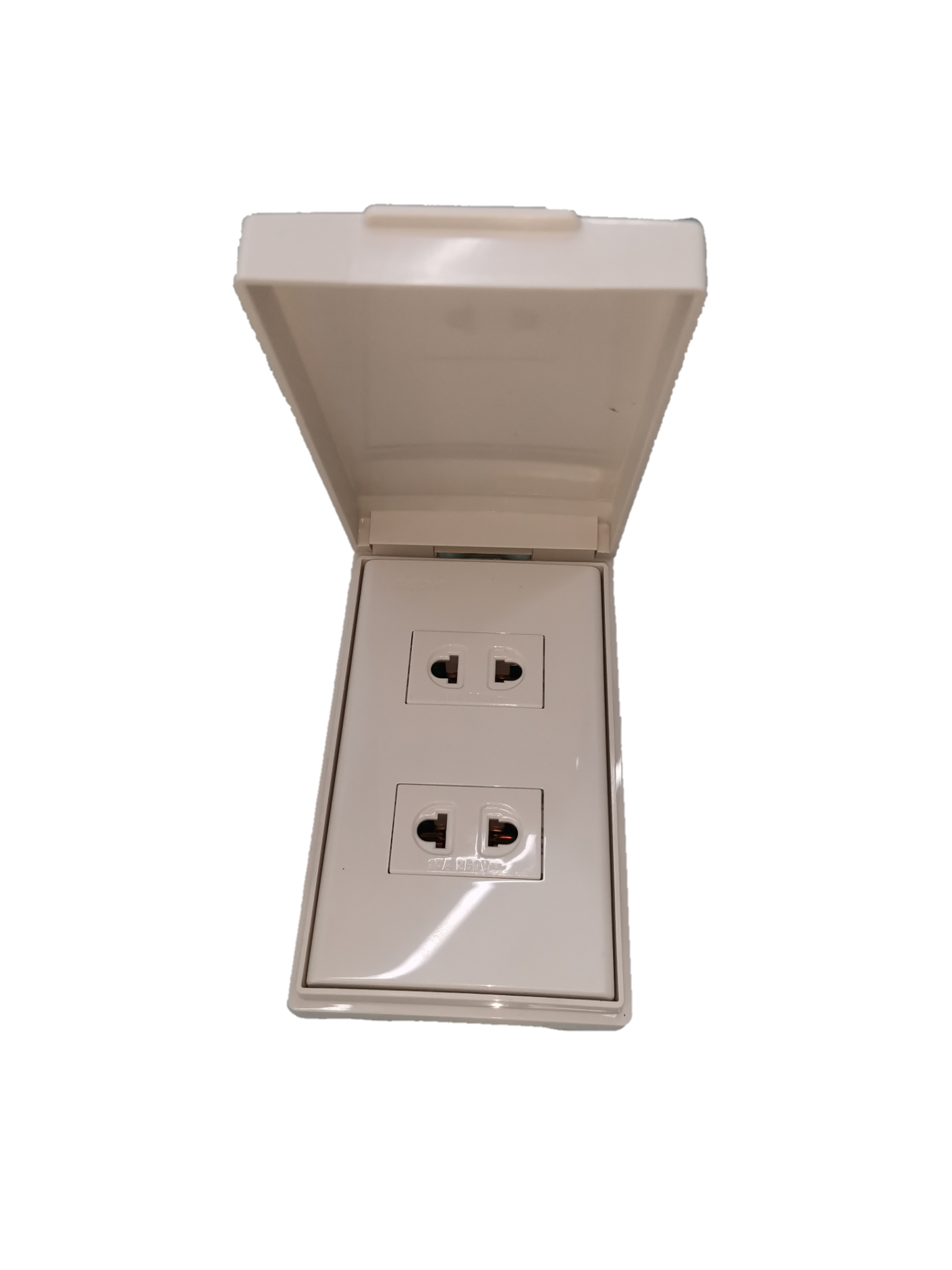Royu 2 Gang Universal Outlet with Weatherproof cover in white for outdoor power connection