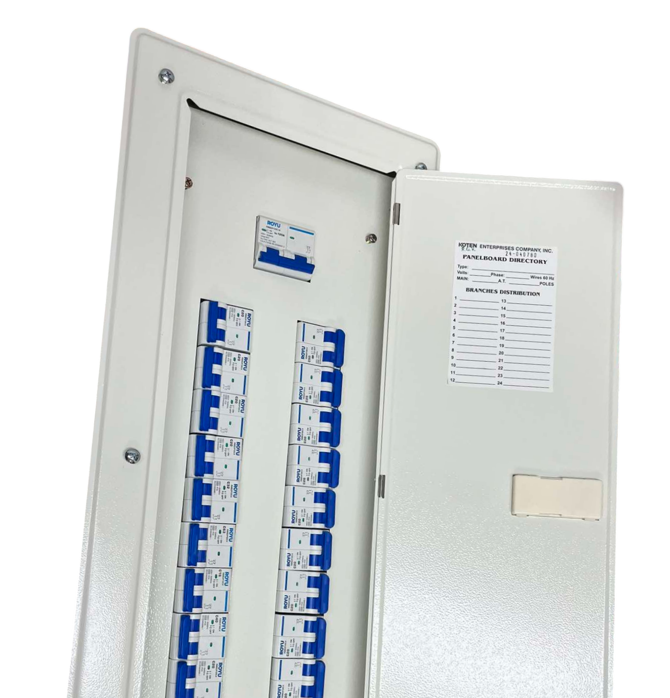 Royu & Koten 2 Pole Main and 18 Branches 2 Pole electrical circuit breaker panel with white casing