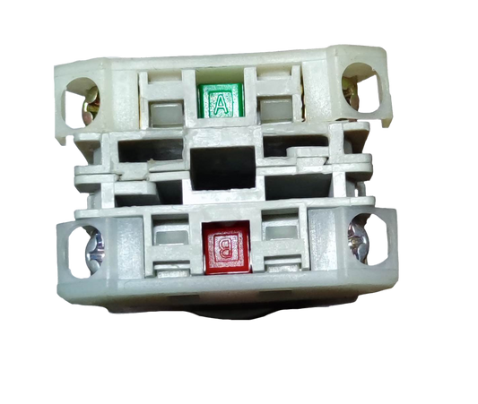 Auspicious 2 position selector switch with spring return in white plastic housing with green A and red B buttons