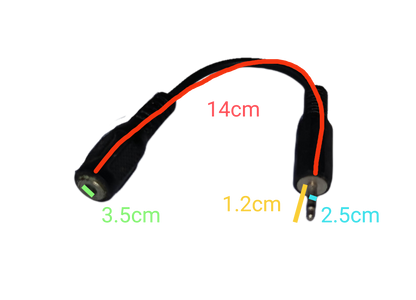 Black 2.5mm to 3.5mm audio adaptor cable with measurements on a black background