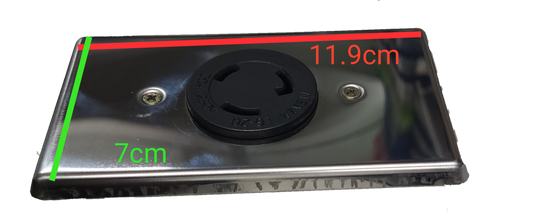 Grippes 20 Ampere Twistlock Outlet metal wall plate measuring 11.9 cm by 7 cm