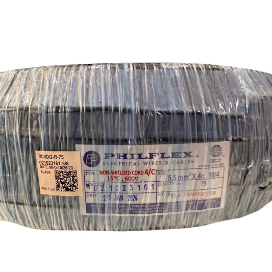 Philflex Royal Cord 5.5mm2/4C Core 600V AWG 10/4 C Power Cable Perma Cord (75mtrs/Roll)