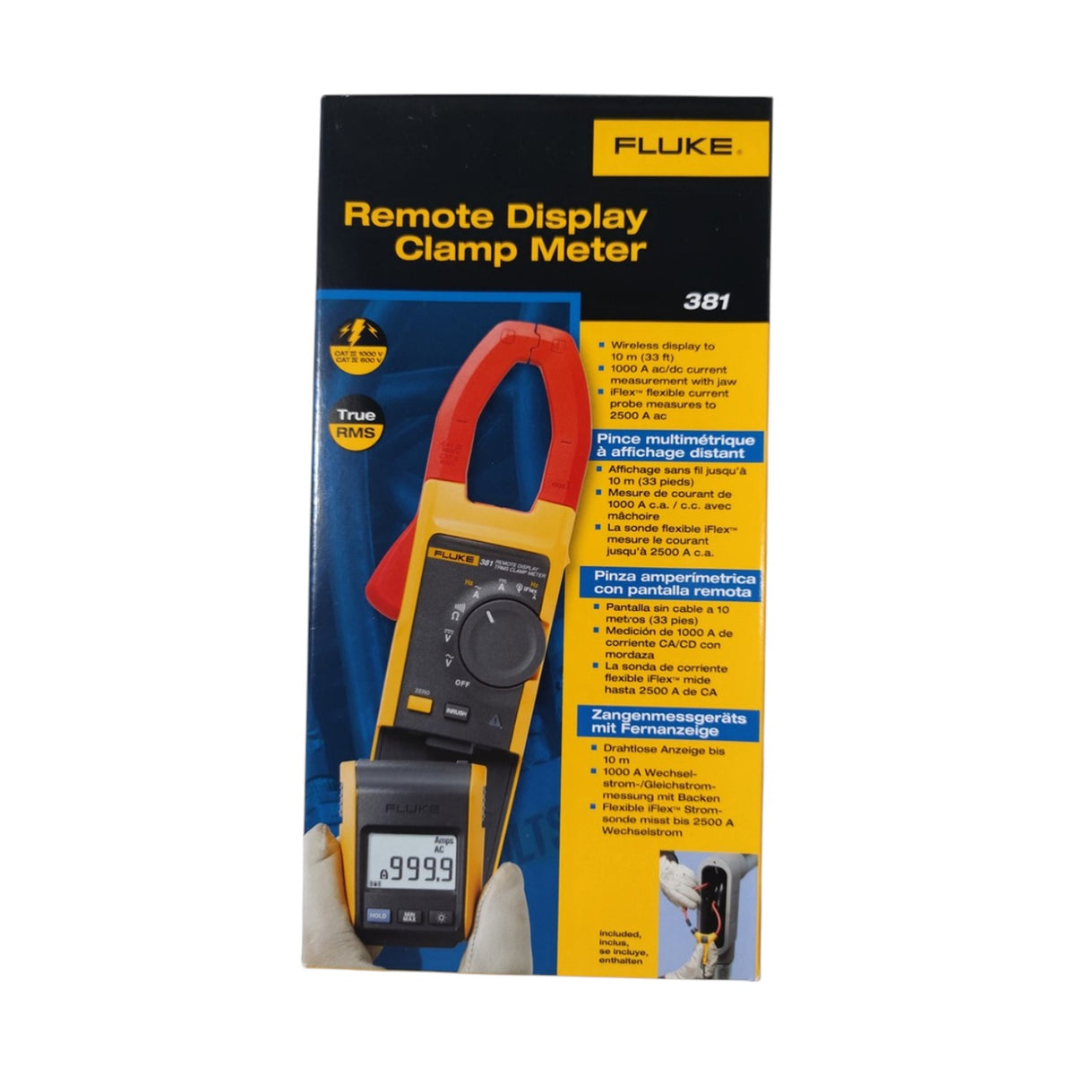 Fluke Clamp Meter with Loop 1000A with iFlexi Loop dc 2.5 kA 1000 V dc 1000 V ac CAT IV, CAT III Non-Contact Voltage Detector 381