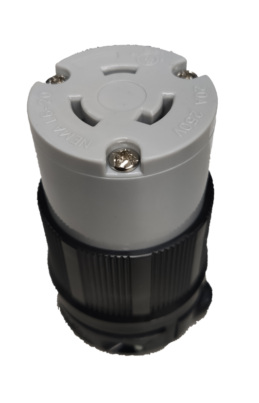 Grippes 20A twist lock outlet connector with durable black and white housing for secure electrical connections